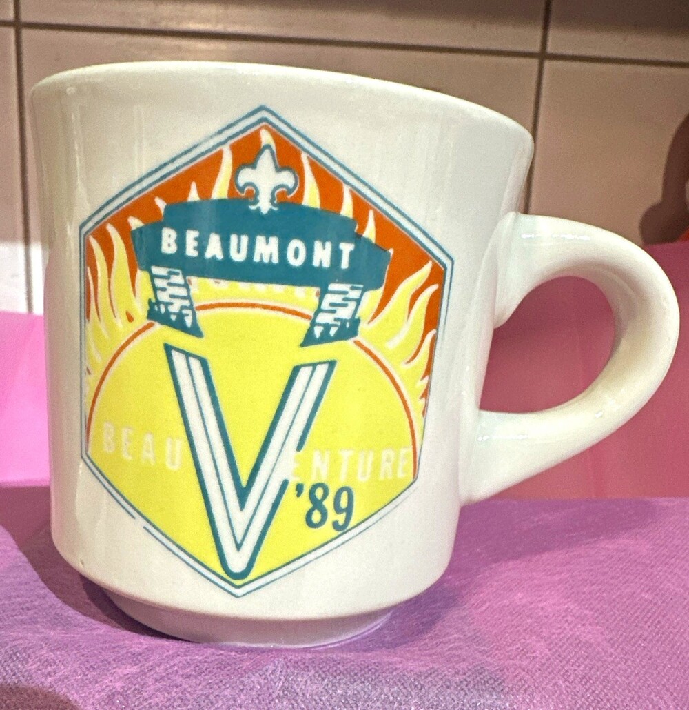 Beaumont 1989 Vintage Novelty Advertising Ceramic Coffee Mug, Painted, Handle